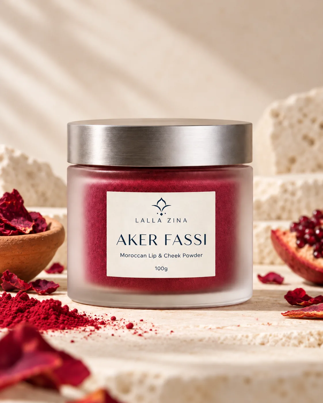 Lalla Zina Aker Fassi Moroccan lip and cheek powder jar